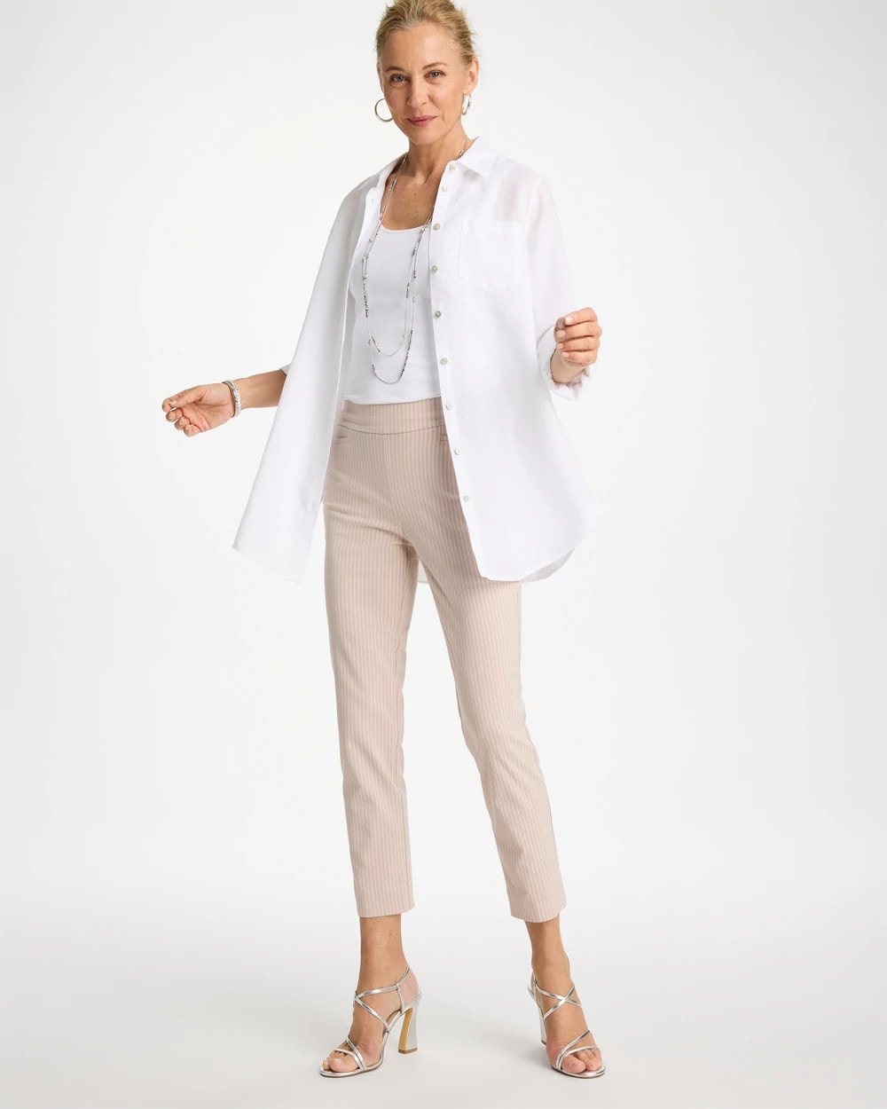 Chico's Discount Neutral Brigitte™ Slim Twill Stripe Neutral Crop