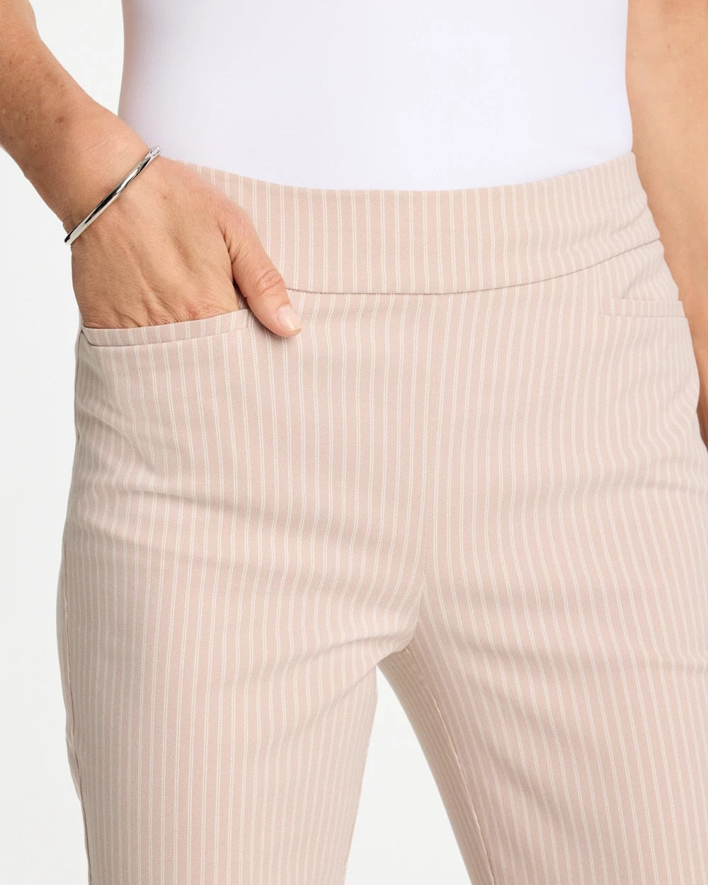 Chico's Discount Neutral Brigitte™ Slim Twill Stripe Neutral Crop