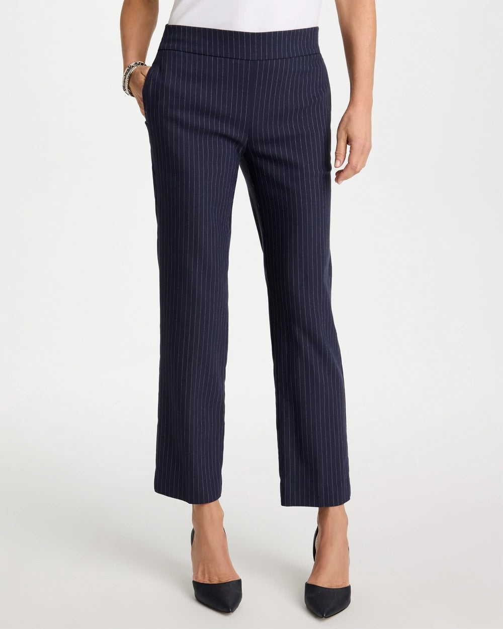 Chico's Outlet Navy Brigitte™ Straight Pinstripe Cropped Pants
