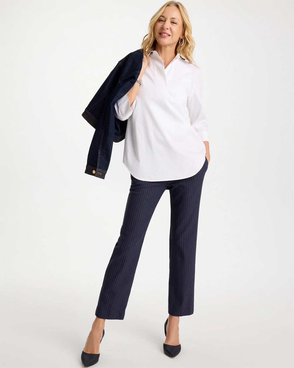 Chico's Outlet Navy Brigitte™ Straight Pinstripe Cropped Pants