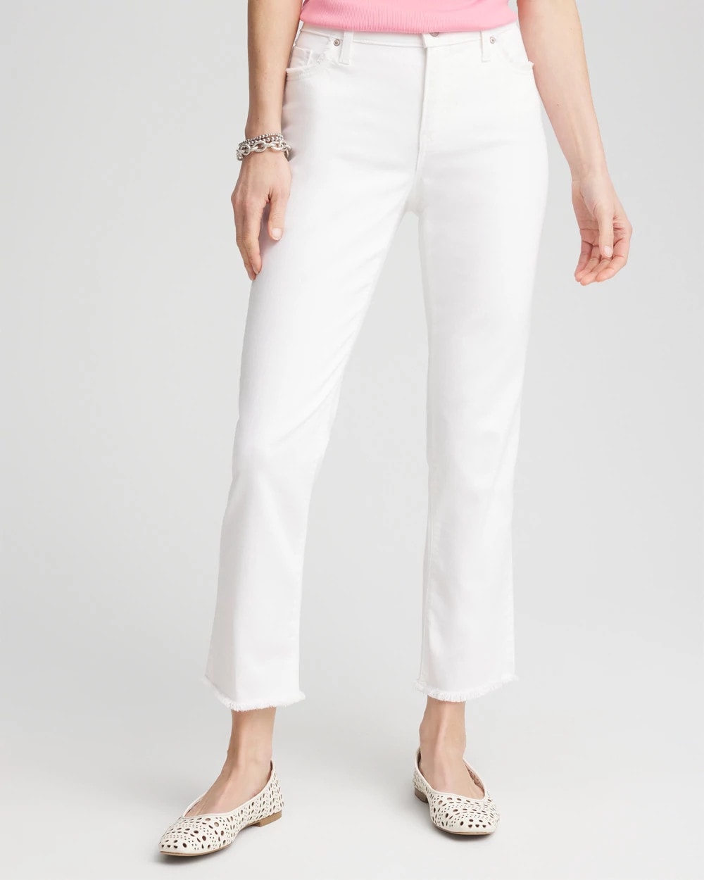 Chico's Discount Alabaster Girlfriend Frayed Cropped No Stain Jeans