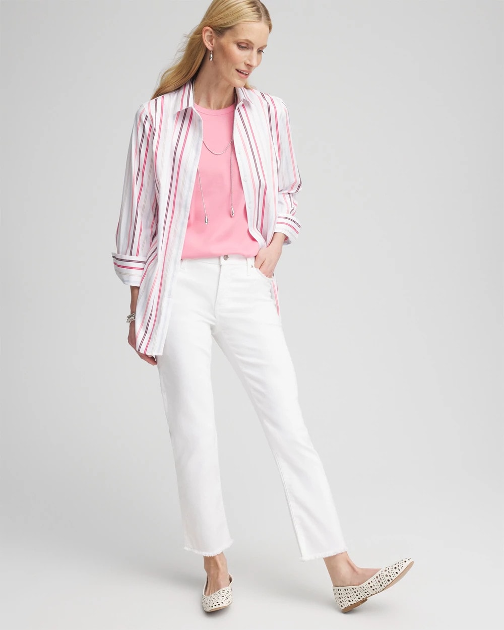 Chico's Discount Alabaster Girlfriend Frayed Cropped No Stain Jeans
