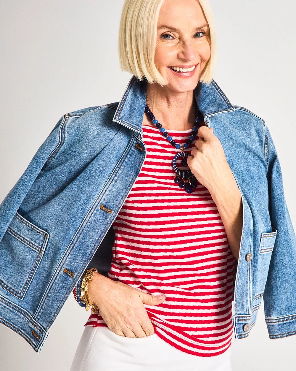 Chico's Outlet Sakura Indigo Denim Cropped Trucker Jacket