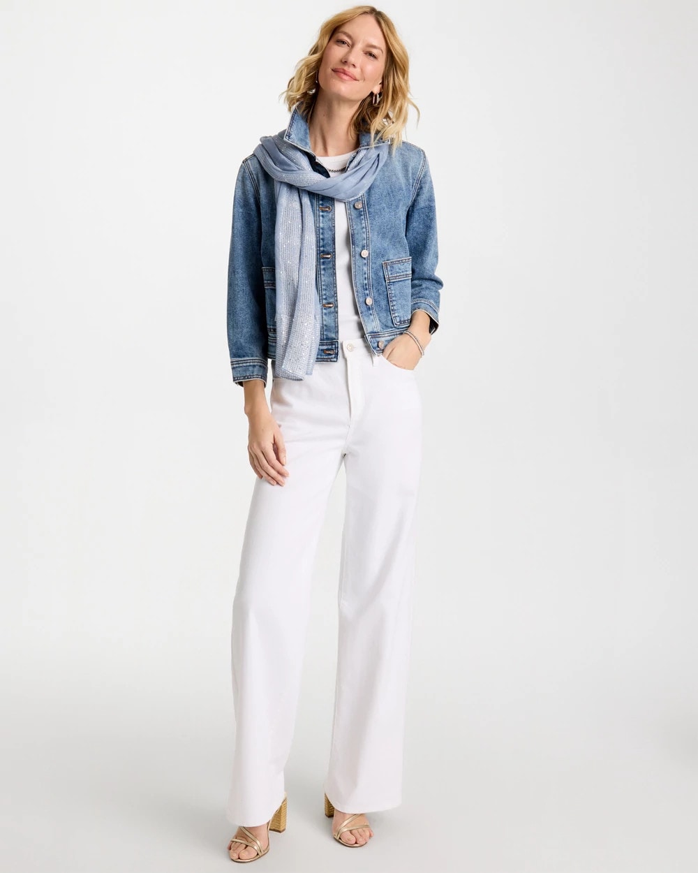 Chico's Outlet Sakura Indigo Denim Cropped Trucker Jacket