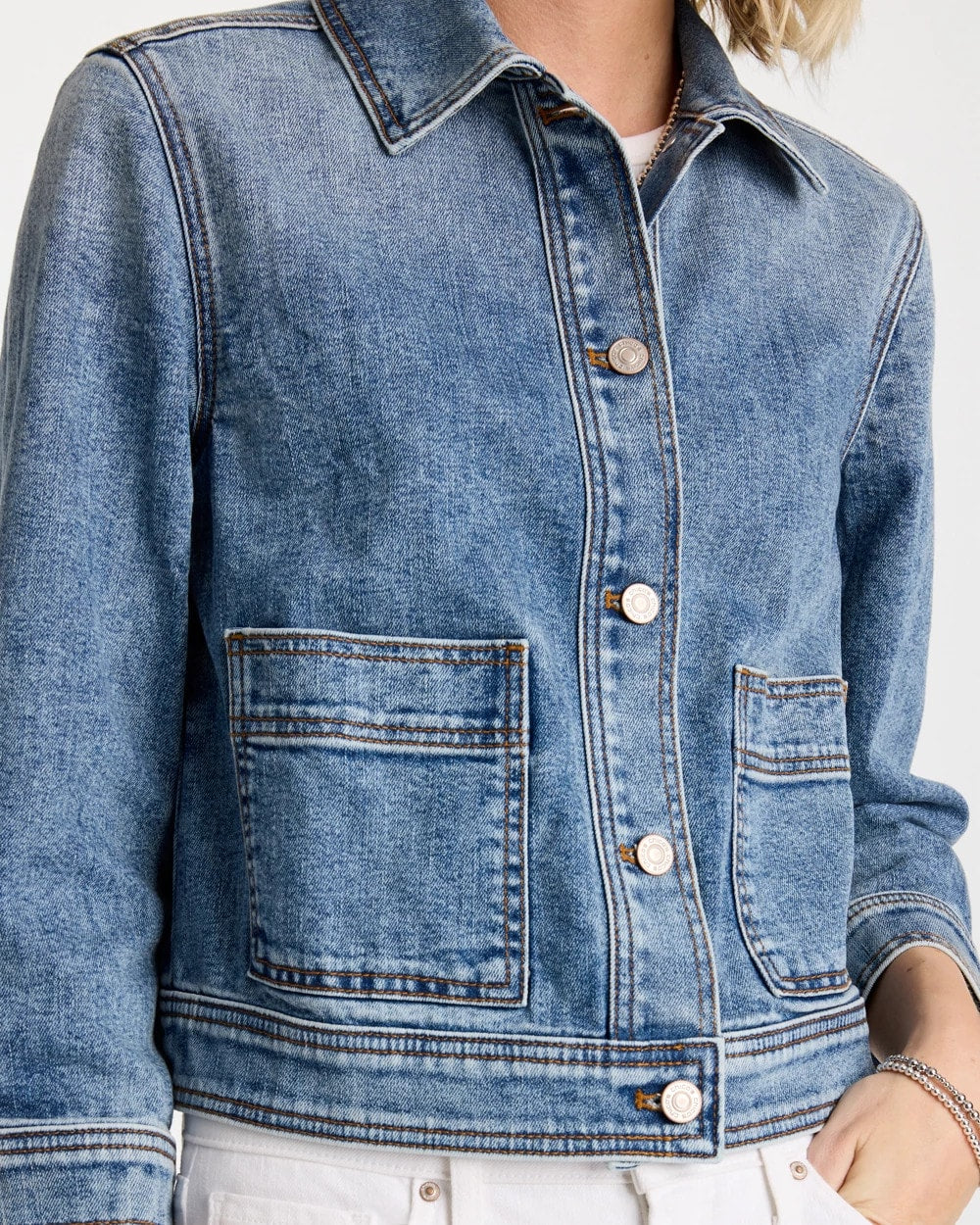 Chico's Outlet Sakura Indigo Denim Cropped Trucker Jacket