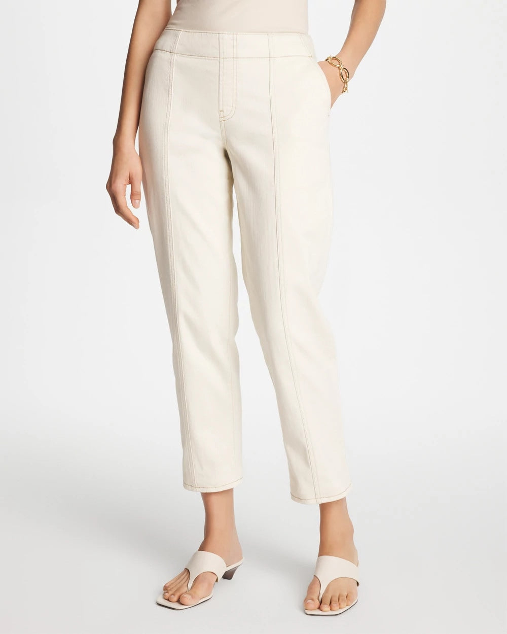 Chico's On Sale Natural Seeded Pull-On Boyfriend Utility Cropped Jeans