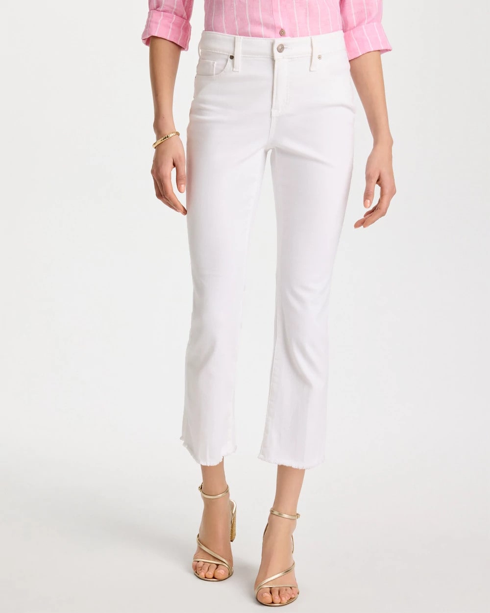 Chico's Outlet Alabaster Petite No Stain Girlfriend Fray Hem Kick Flares
