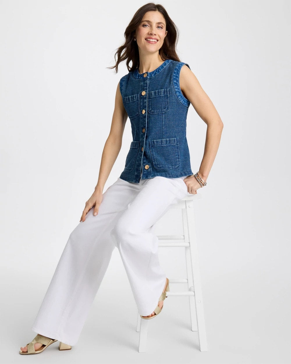 Chico's Online Mist Flower Indigo Tweed Mixed Denim Vest