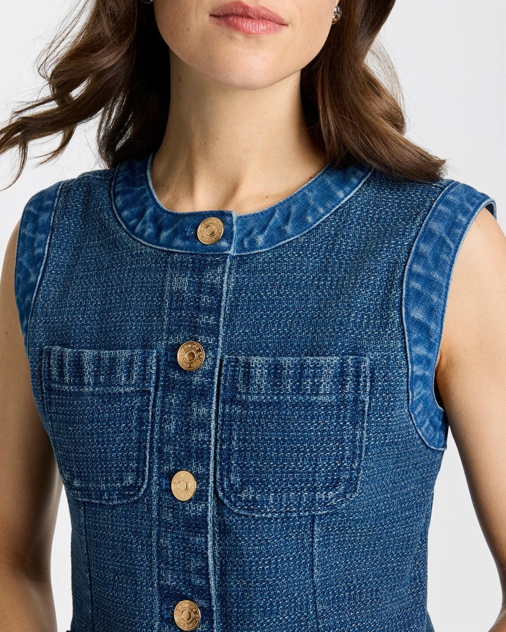 Chico's Online Mist Flower Indigo Tweed Mixed Denim Vest
