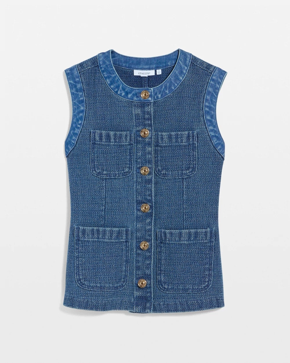 Chico's Online Mist Flower Indigo Tweed Mixed Denim Vest