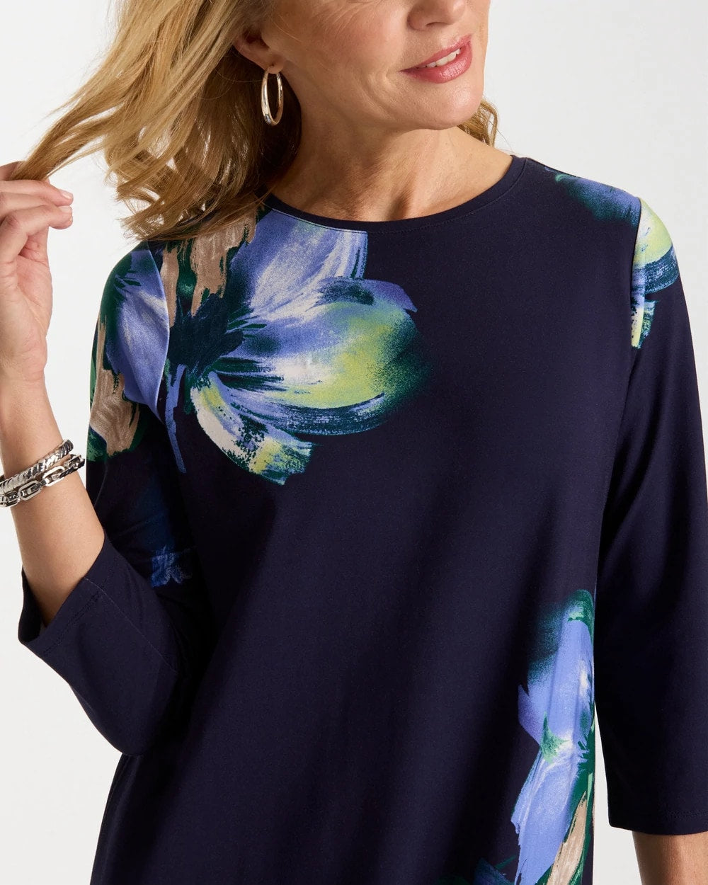 Chico's Sale Passport Blue Floral 3/4 Sleeve Maxi Dress