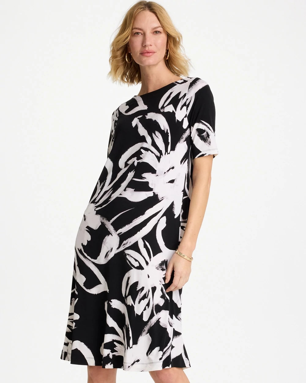 Chico's For Sale Black/White Travelers™ Knit New Bloom Day Dress