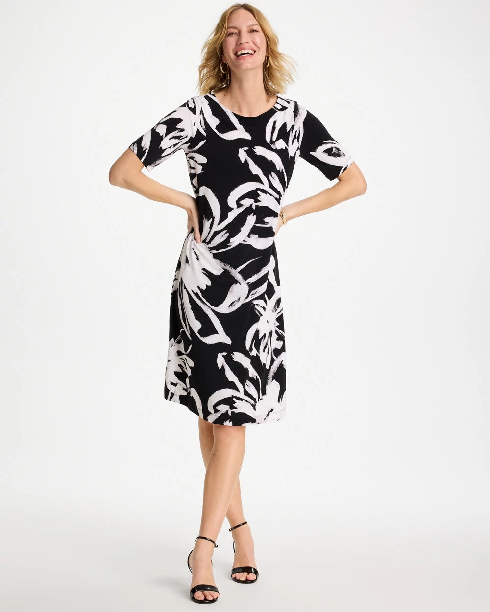 Chico's For Sale Black/White Travelers™ Knit New Bloom Day Dress
