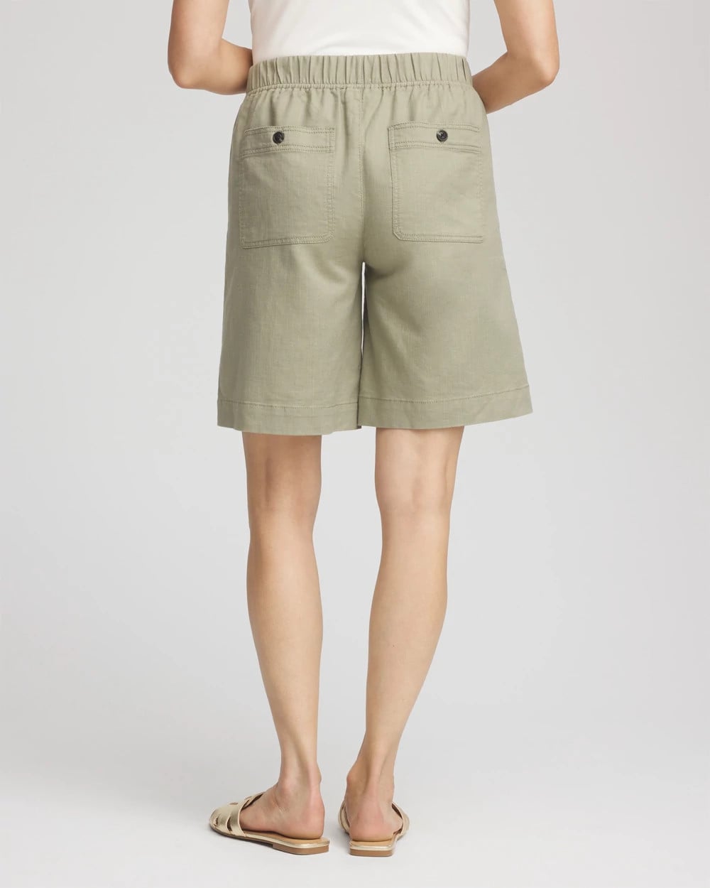 Chico's Discount Washed Sage Cotton-Linen Pull-On Utility Shorts
