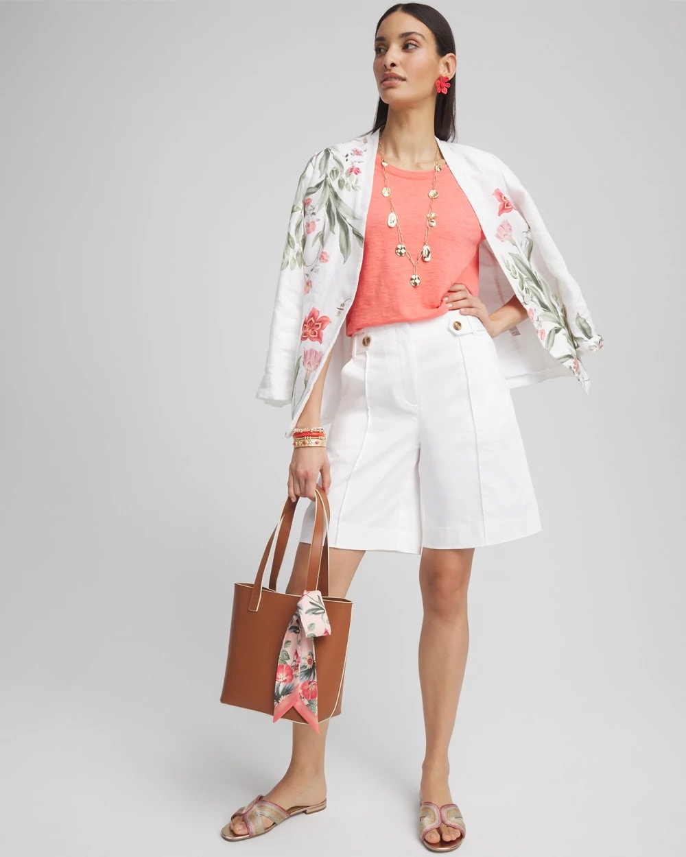 Chico's Discount Alabaster Sateen Tab-Front A-line Shorts