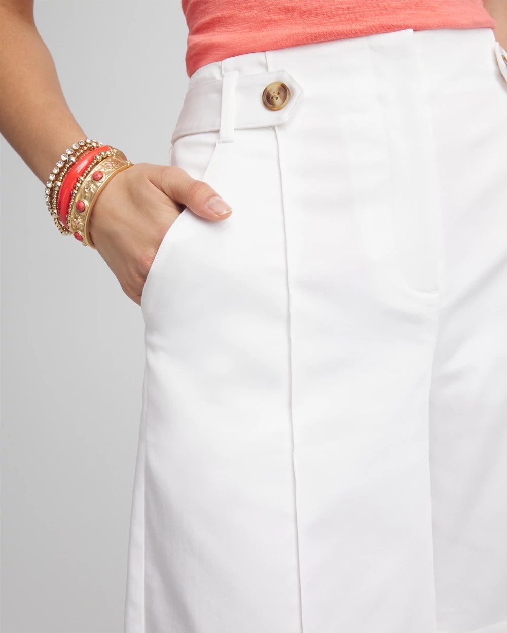 Chico's Discount Alabaster Sateen Tab-Front A-line Shorts