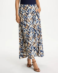 Chico's On Sale Passport Blue Faux Silk Printed Maxi Skirt
