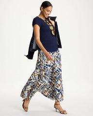 Chico's On Sale Passport Blue Faux Silk Printed Maxi Skirt