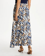 Chico's On Sale Passport Blue Faux Silk Printed Maxi Skirt