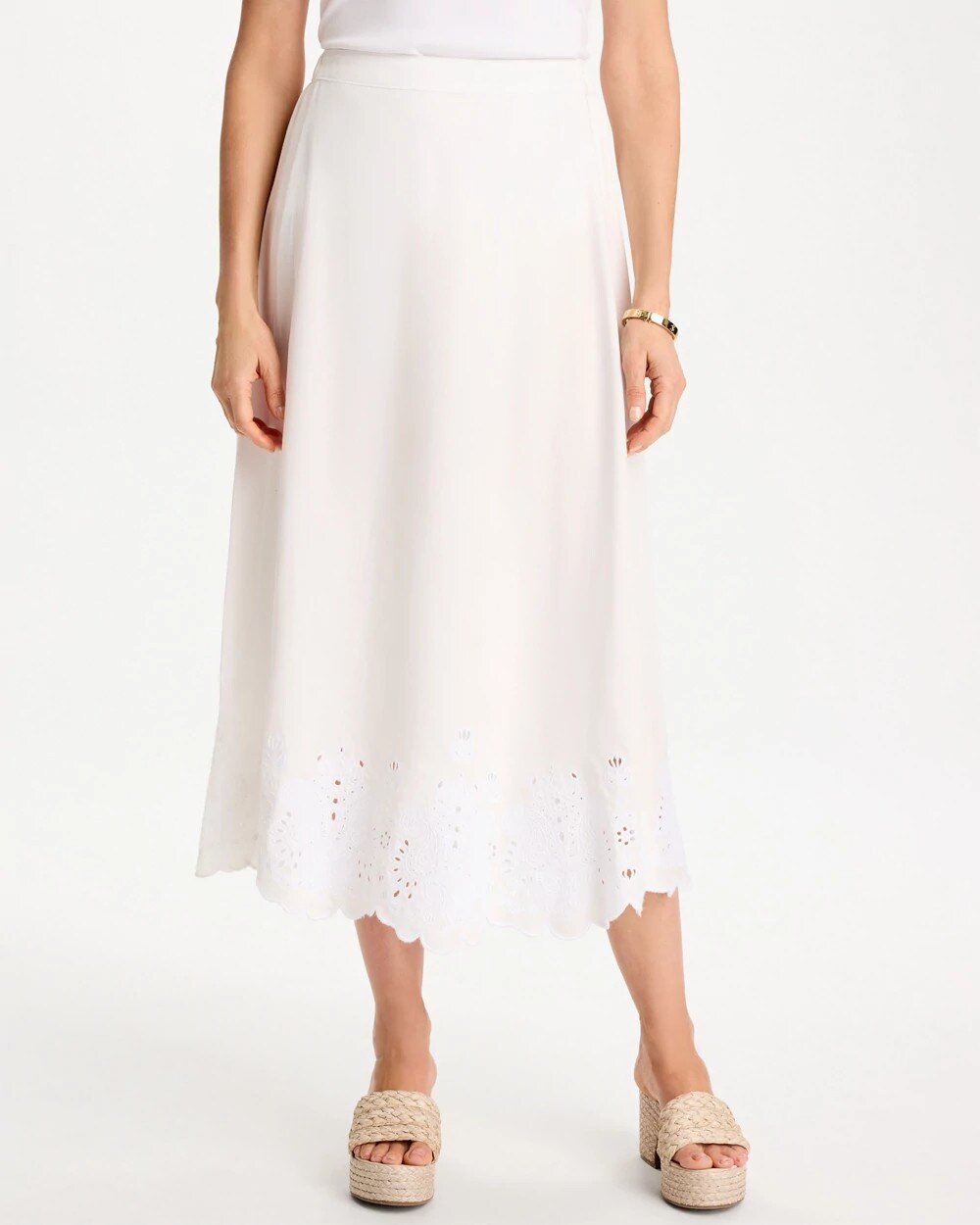 Chico's For Sale Alabaster Alabaster Twill Embroidered Hem Skirt
