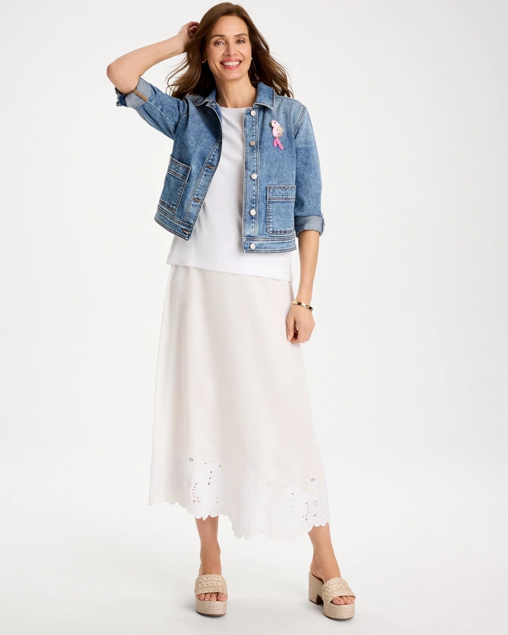 Chico's For Sale Alabaster Alabaster Twill Embroidered Hem Skirt