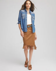 Chico's Discount Burnt Sienna Suede Fringed Asymmetrical Skirt