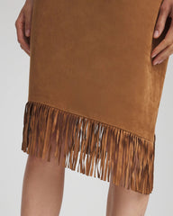 Chico's Discount Burnt Sienna Suede Fringed Asymmetrical Skirt