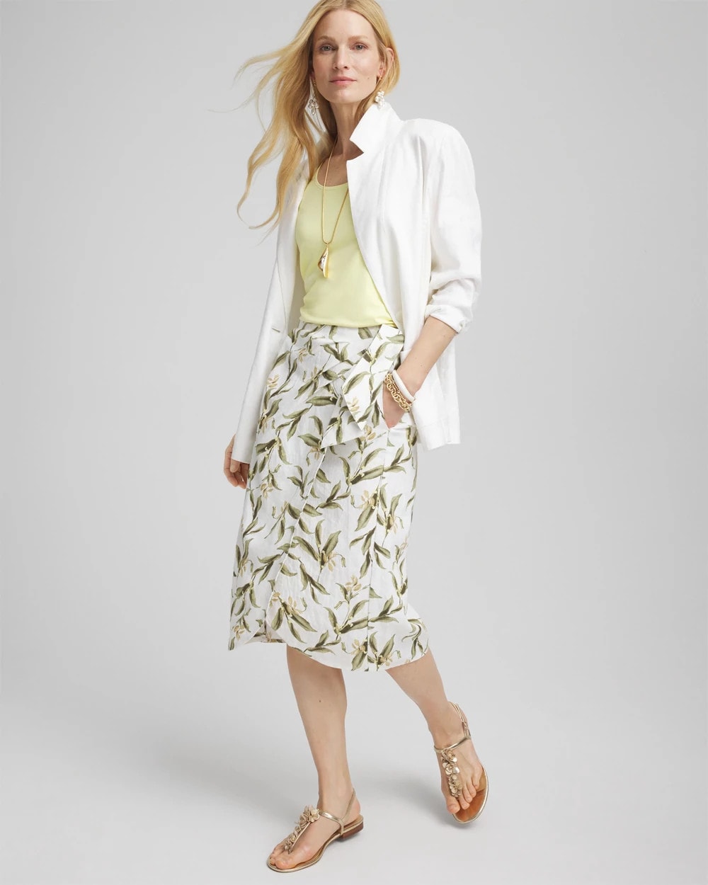 Chico's Sale Alabaster Linen Midi Wrap Skirt