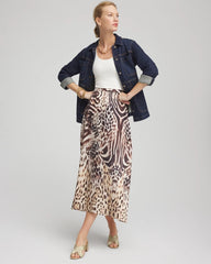 Chico's Outlet Black Animal Bengal Marks Faux Satin Skirt
