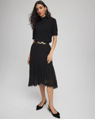 Chico's For Sale Black Pleated Lace Hem Midi Skirt