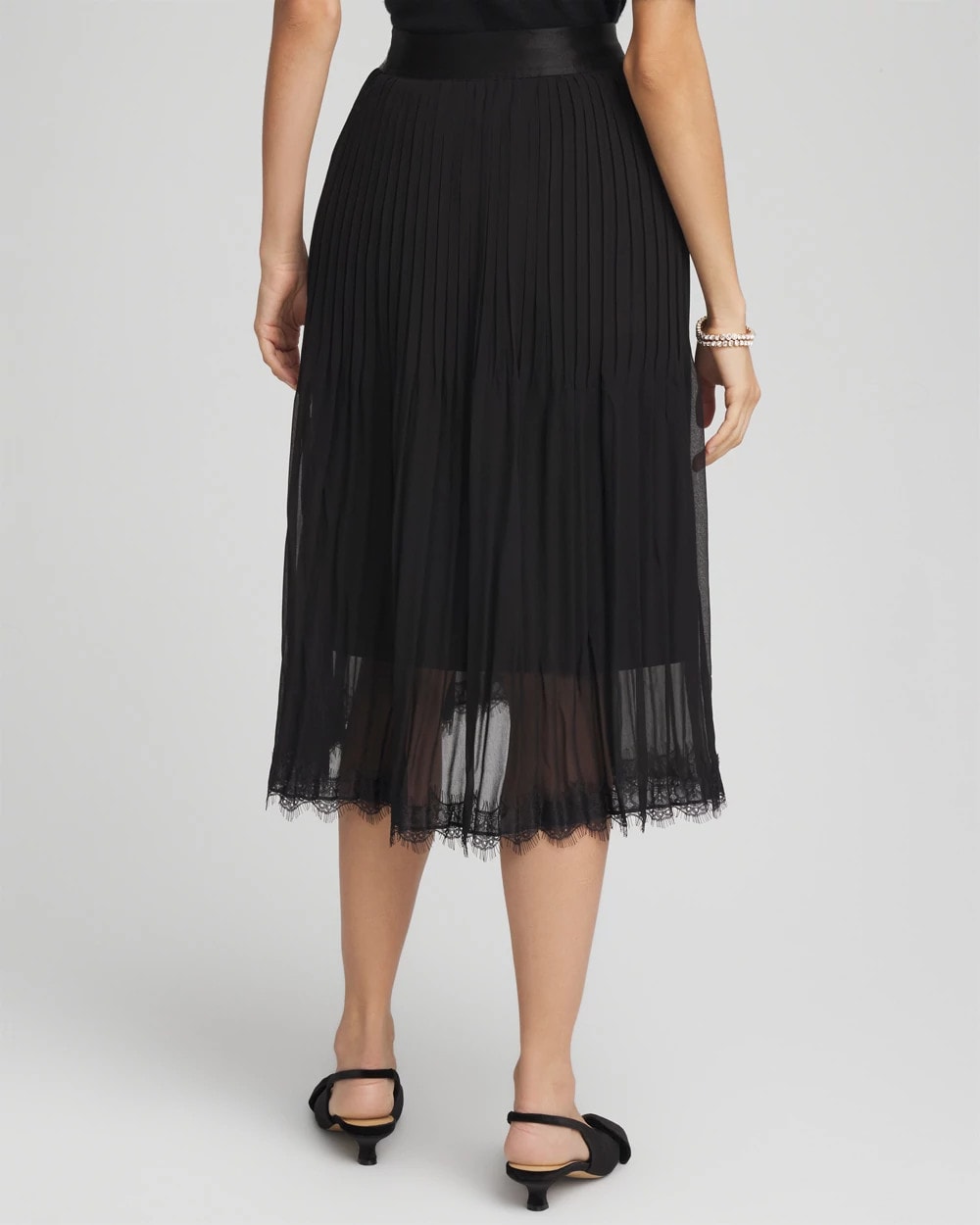 Chico's For Sale Black Pleated Lace Hem Midi Skirt