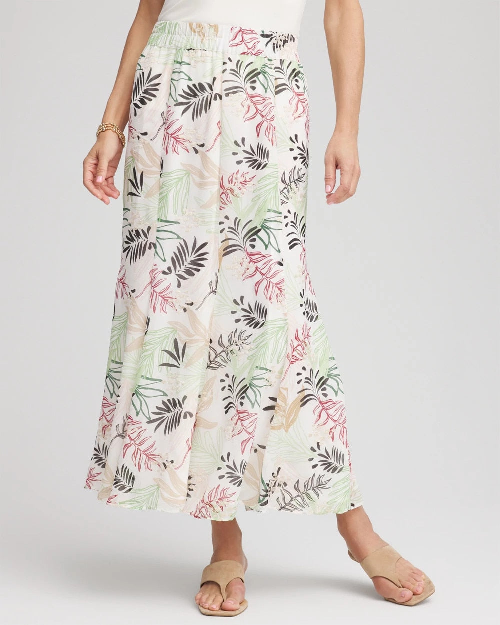 Chico's Online Ecru Floral Embroidered Crinkle Maxi Skirt