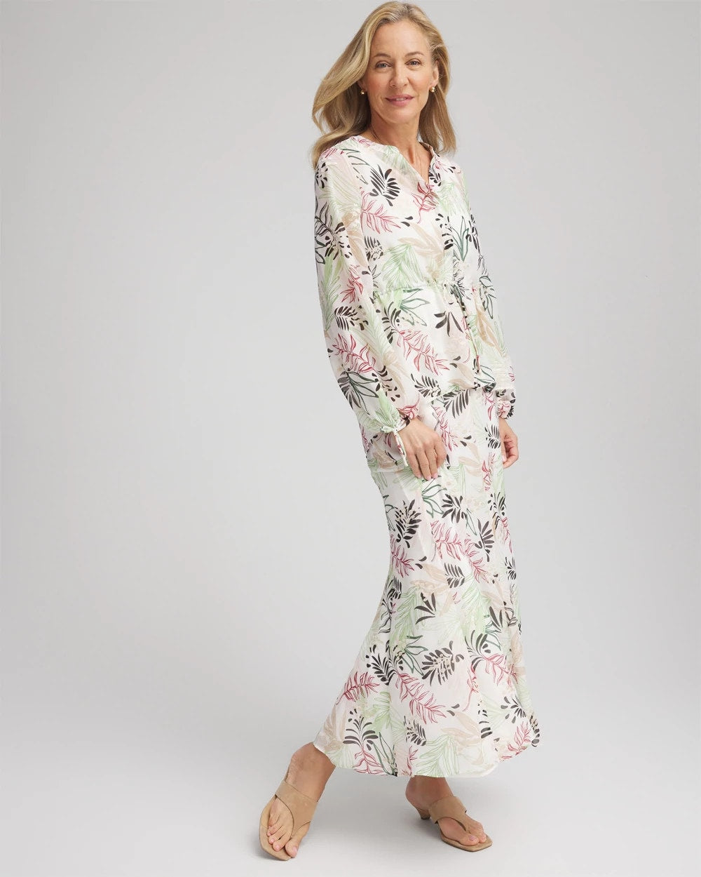 Chico's Online Ecru Floral Embroidered Crinkle Maxi Skirt