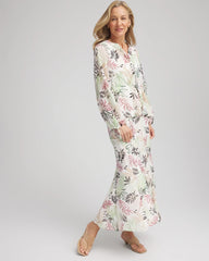 Chico's Online Ecru Floral Embroidered Crinkle Maxi Skirt