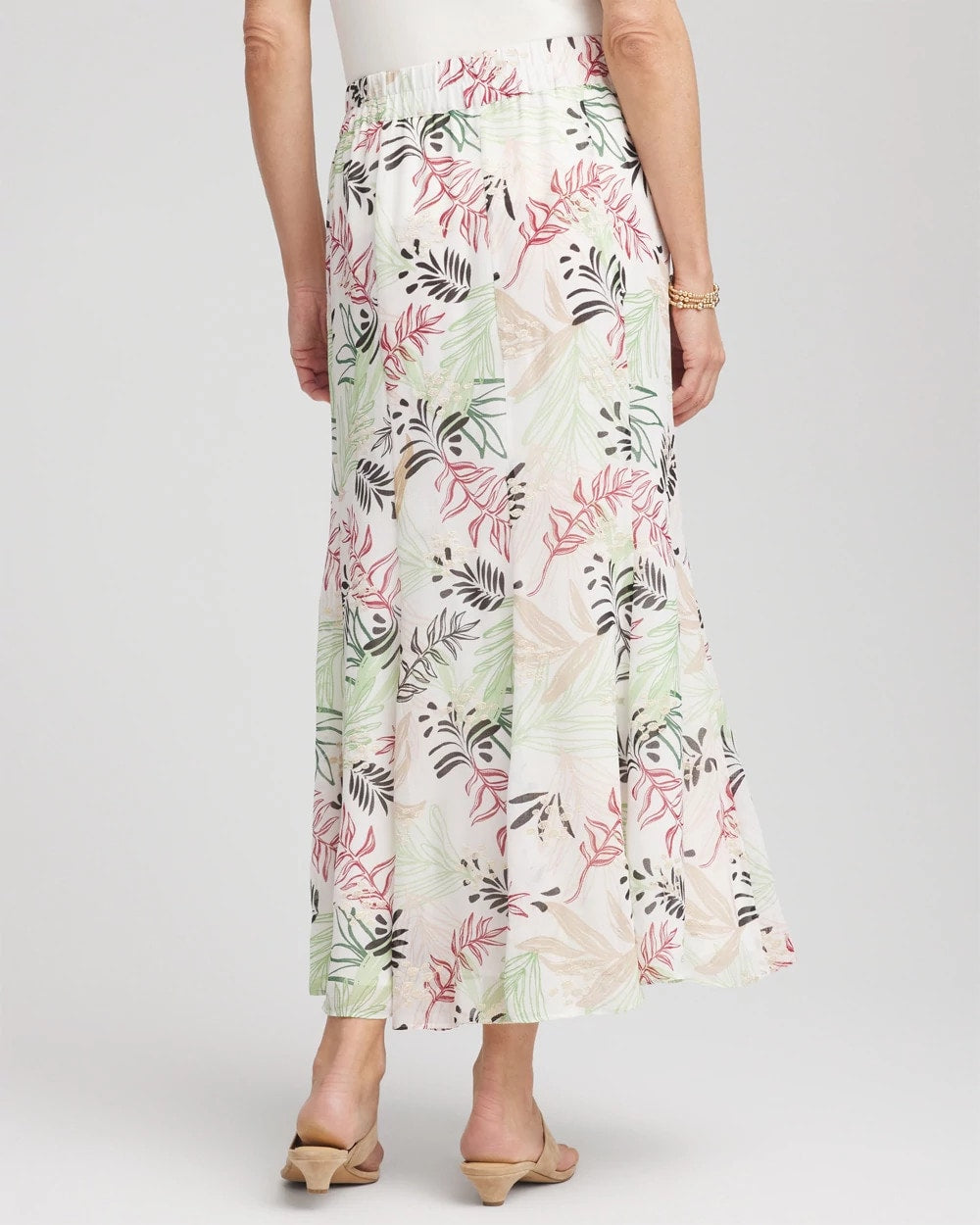 Chico's Online Ecru Floral Embroidered Crinkle Maxi Skirt
