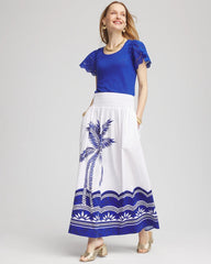 Chico's Sale Alabaster Tropical Smocked Waist Pull-On Skirt