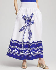 Chico's Sale Alabaster Tropical Smocked Waist Pull-On Skirt