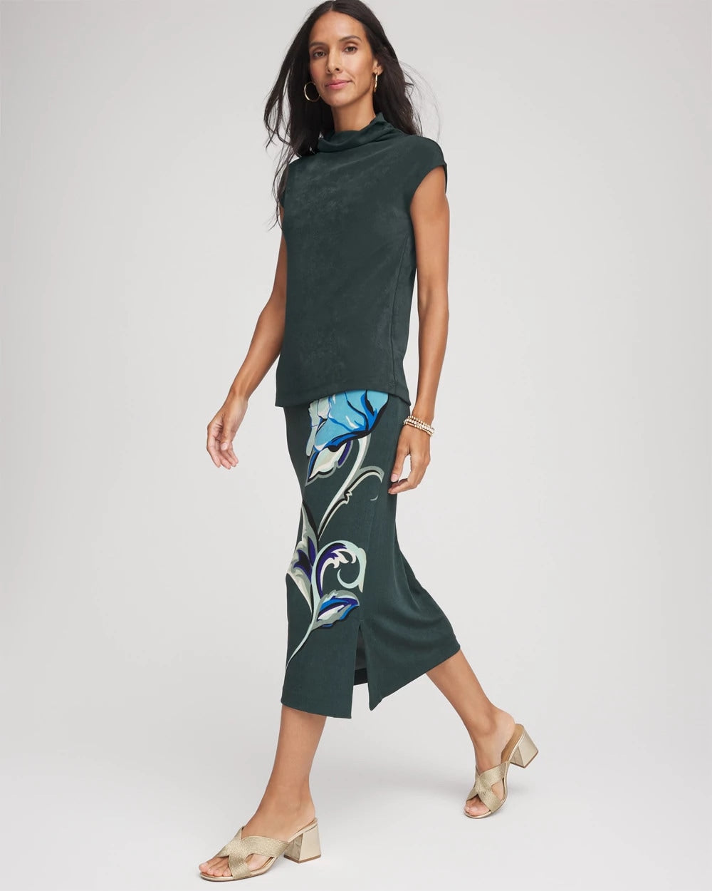 Chico's On Sale Darkest Spruce Travelers™ Artisanal Midi Skirt