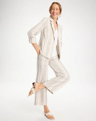 Chico's On Sale Neutral Striped Linen Roll Sleeve Blazer