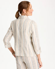 Chico's On Sale Neutral Striped Linen Roll Sleeve Blazer