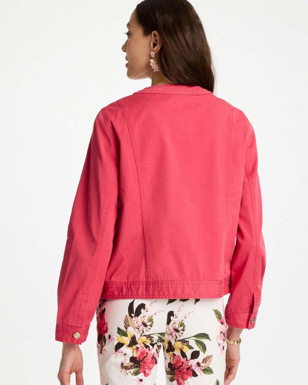 Chico's Online Hot Honeysuckle Collarless Twill Box Jacket