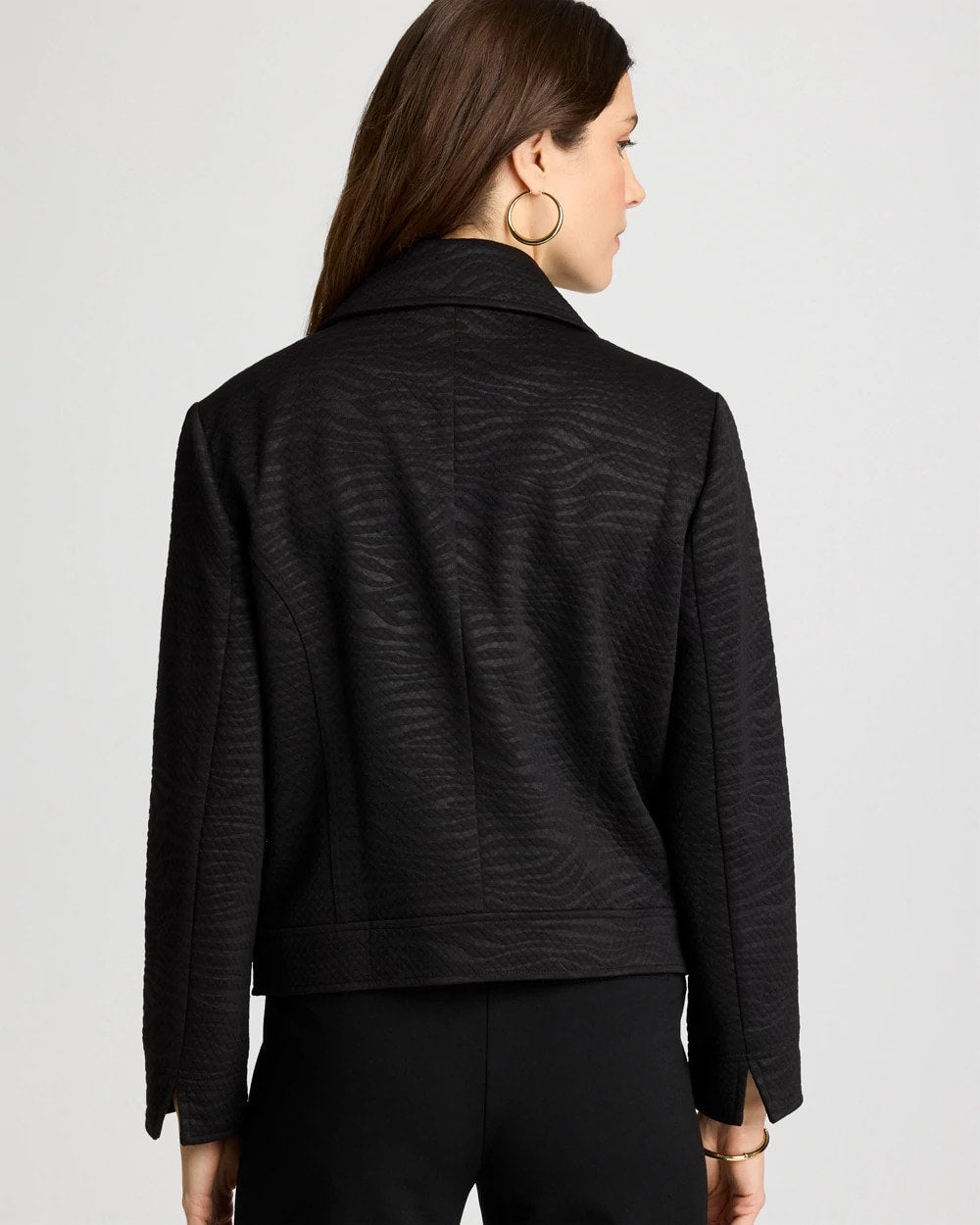 Chico's Discount Black Embossed Knit Moto Jacket