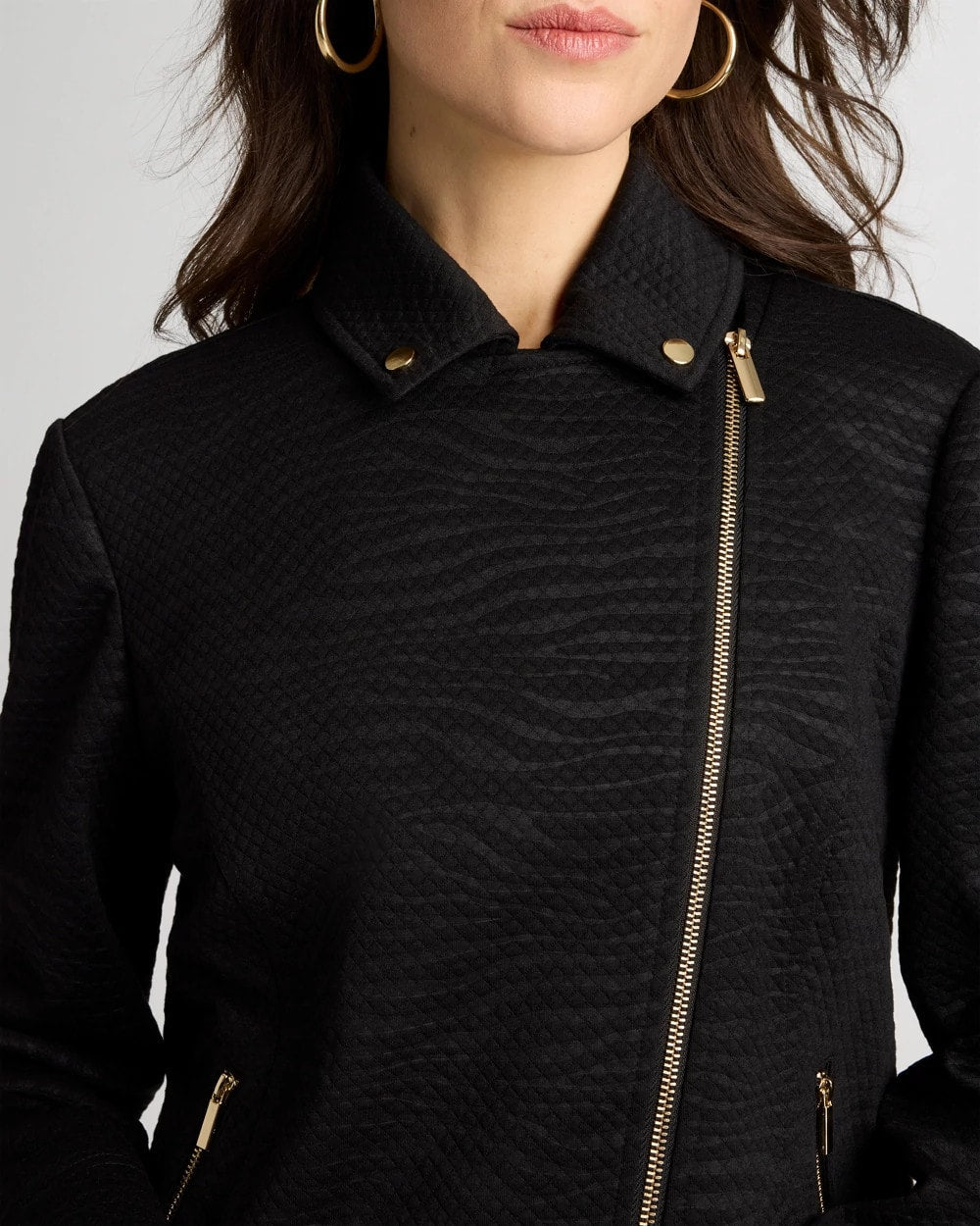 Chico's Discount Black Embossed Knit Moto Jacket