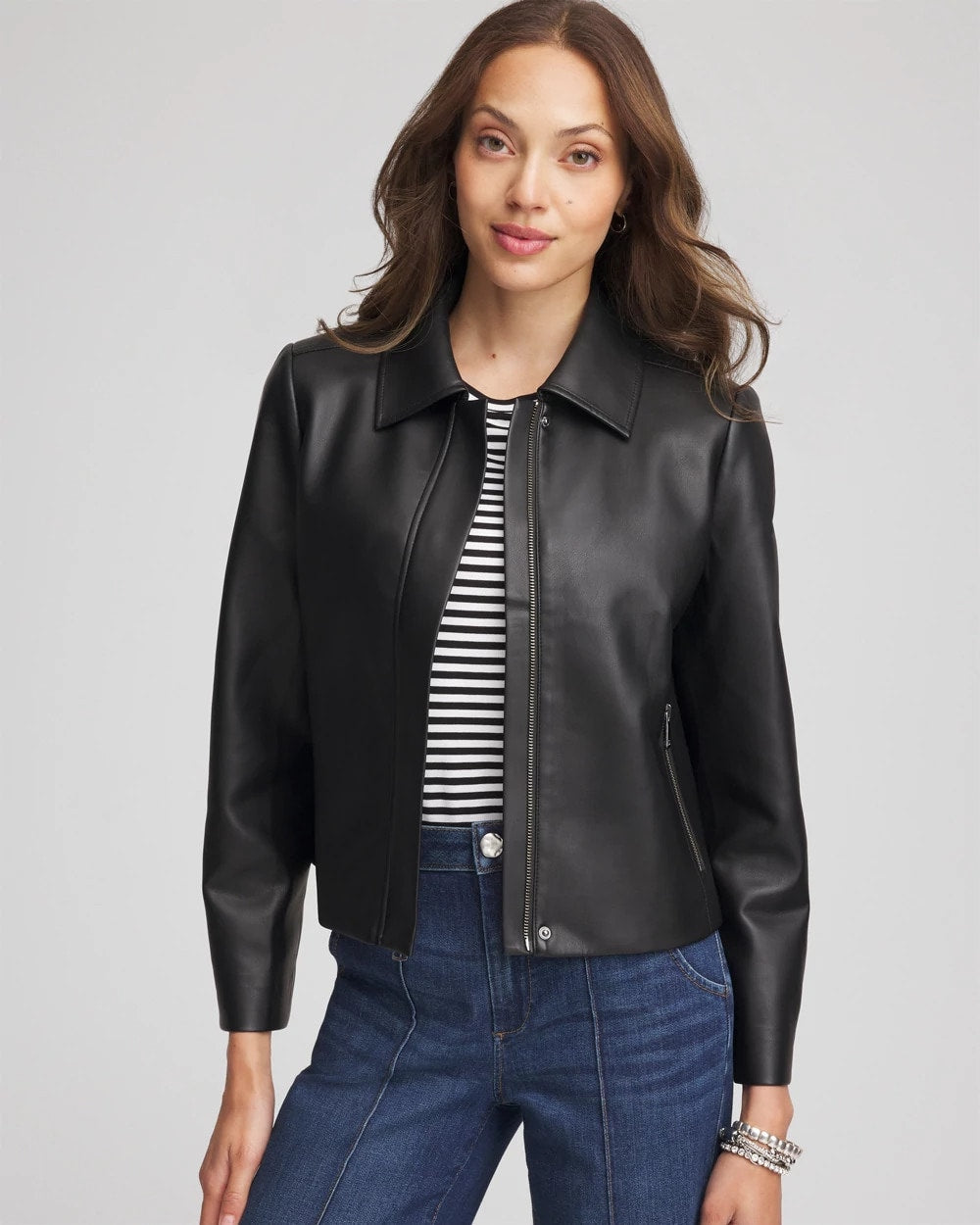 Chico's Sale Black Faux Leather Zip-Front Jacket