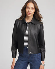 Chico's Sale Black Faux Leather Zip-Front Jacket