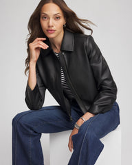 Chico's Sale Black Faux Leather Zip-Front Jacket