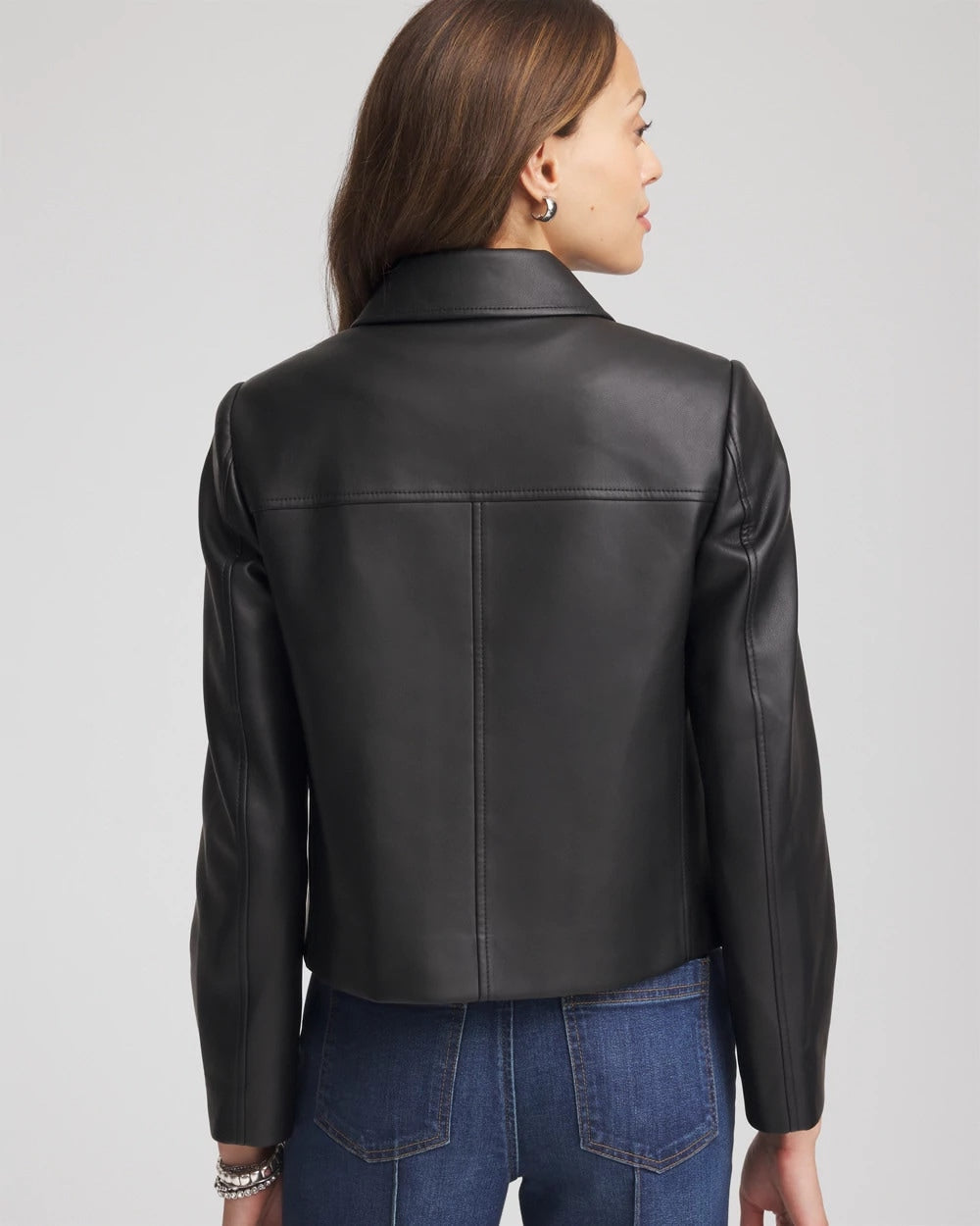 Chico's Sale Black Faux Leather Zip-Front Jacket