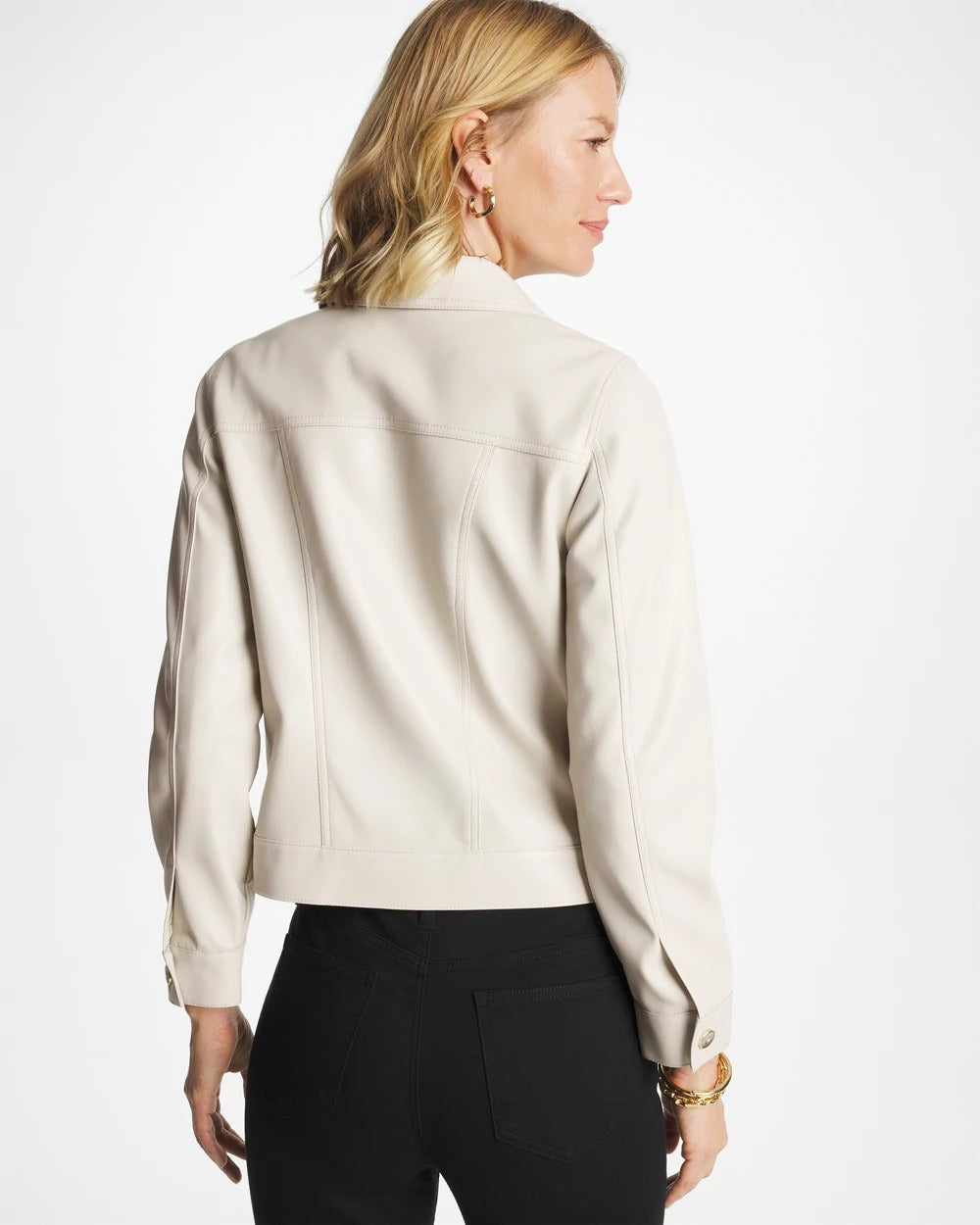 Chico's Outlet White Truffle Faux Leather Trucker Jacket