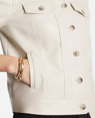 Chico's Outlet White Truffle Faux Leather Trucker Jacket