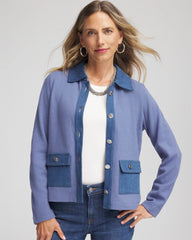 Chico's On Sale Blue Lotus Denim Colorblock Marl Shirt Jacket